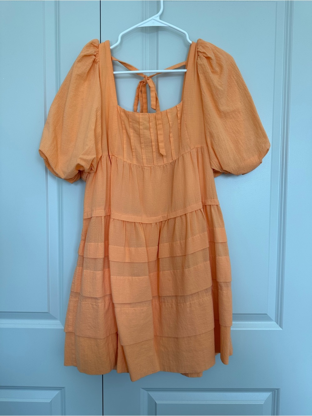 Anthropologie Peach Puff Mini Dress with Puff Sleeves